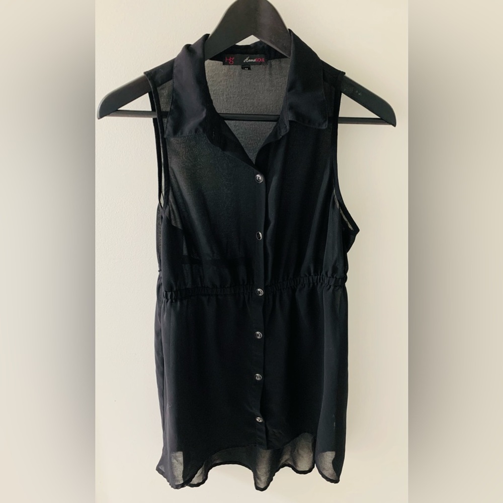 Sheer hi-lo black tank top